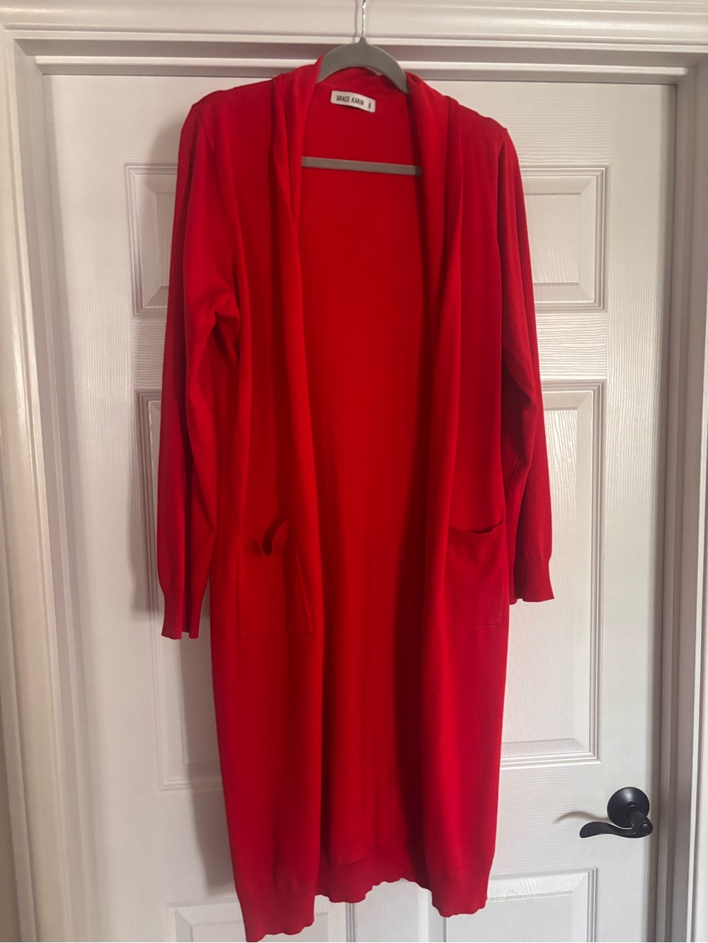 Grace Karin Red Open Front Long Cardigan Sweater
